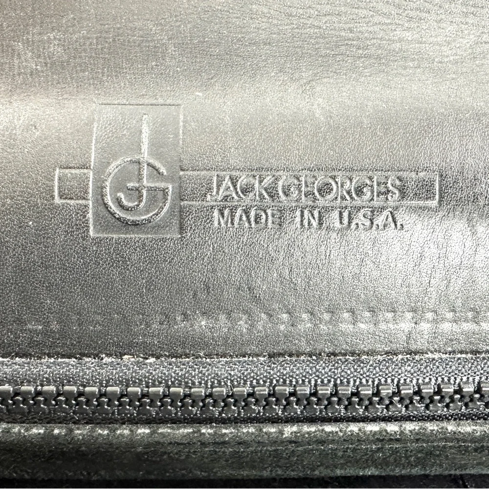 Jack Georges Vintage Black Leather Briefcase Messenger Bag Y2K Brass TurnLocks
